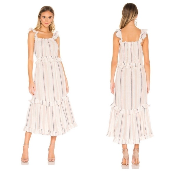 Misa Los Angeles Dress Idonia Maxi Lace Chambray Striped Dress Size M - Picture 8 of 9